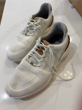 Johnston & Murphy Cream Knit Lace-Up Sneakers with Tan Accents